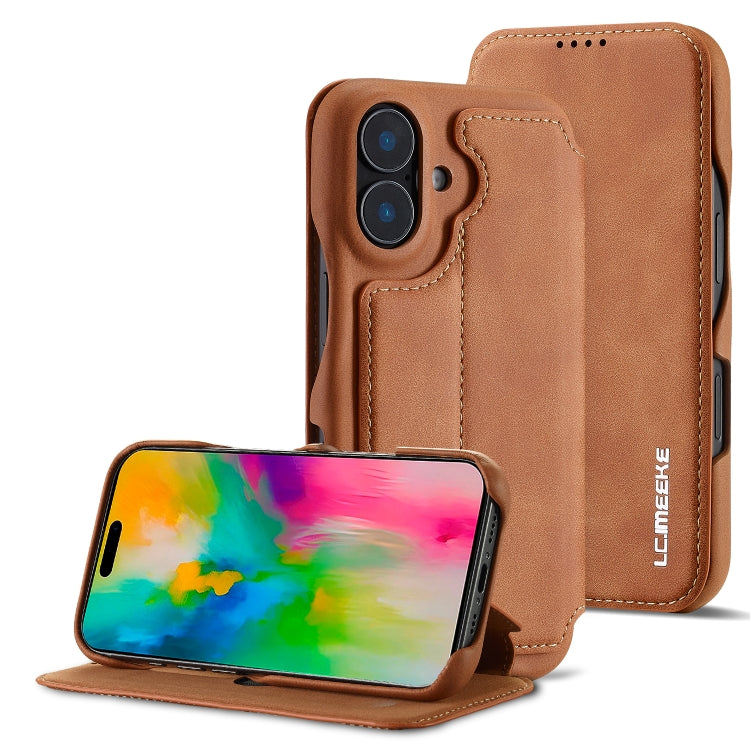 For iPhone 16 Plus LC.IMEEKE Hon Ancient Series Flip Leather Phone Case(Brown) - free shipping - PMC Jewellery - Order now!
