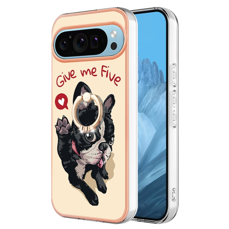 For Google Pixel 9 Pro XL Electroplating Dual-side IMD Phone Case with Ring Holder(Lucky Dog) - Google Cases by PMC TechLife | Online Shopping South Africa | PMC TechLife | Buy Now Pay Later Mobicred