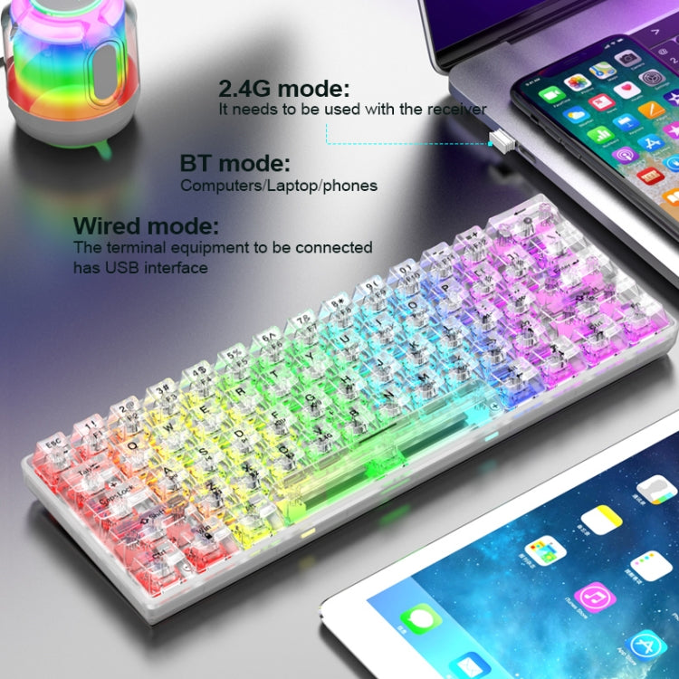 XUNFOX K30 Pro 2.4G + BT + Wired Transparent 61-Keys Mechanical White Axis Keyboard(White) - Wireless Keyboard by PMC Jewellery | Online Shopping South Africa | PMC Jewellery | Buy Now Pay Later Mobicred
