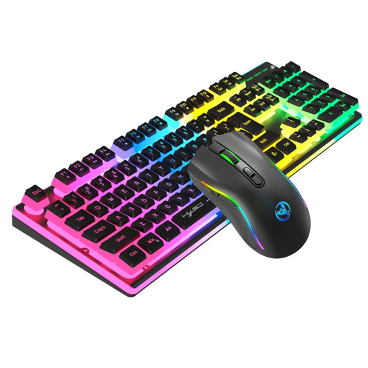 HXSJ L96 2.4G Wireless RGB Backlit Keyboard and Mouse Set 104 Pudding Key Caps + 4800DPI Mouse(Black) - Wireless Keyboard by HXSJ | Online Shopping South Africa | PMC Jewellery | Buy Now Pay Later Mobicred