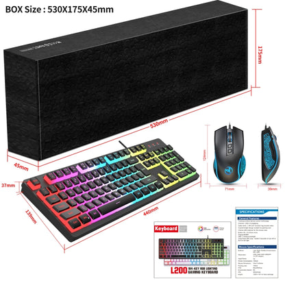 HXSJ L200+X100 Wired RGB Backlit Keyboard and Mouse Set 104 Pudding Key Caps + 3600DPI Mouse(Black) - Wired Keyboard by HXSJ | Online Shopping South Africa | PMC Jewellery | Buy Now Pay Later Mobicred