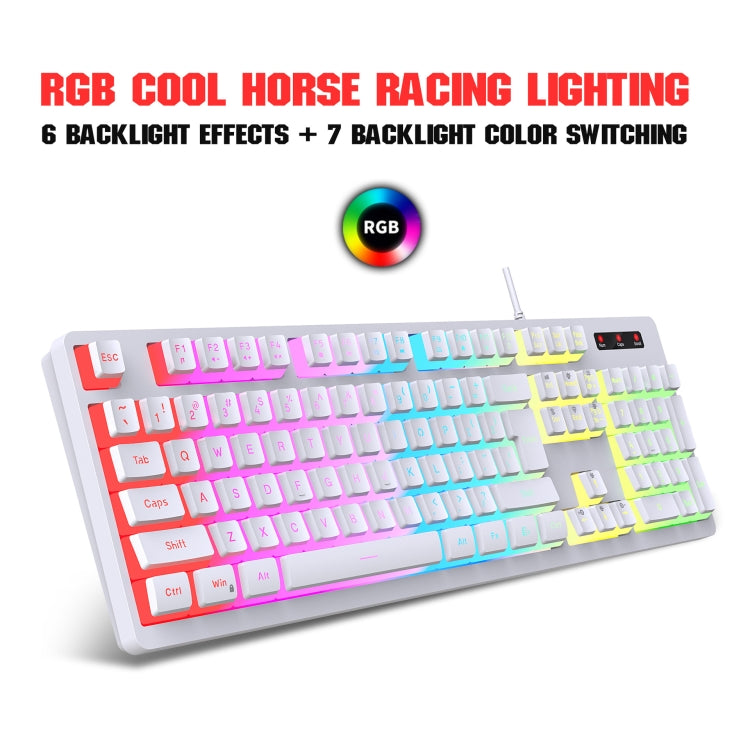 HXSJ L200+X100 Wired RGB Backlit Keyboard and Mouse Set 104 Pudding Key Caps + 3600DPI Mouse(White) - Wired Keyboard by HXSJ | Online Shopping South Africa | PMC Jewellery | Buy Now Pay Later Mobicred