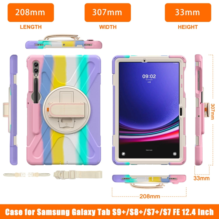 For Samsung Galaxy Tab S9+ / S8+ Rotatable Kickstand Grip Heavy Duty Hard Rugged Tablet Case(Colorful Pink) - Other Galaxy Tab PC by PMC Jewellery | Online Shopping South Africa | PMC Jewellery | Buy Now Pay Later Mobicred
