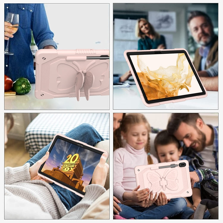 For Samsung Galaxy Tab S9+ Butterfly Kickstand Heavy Duty Hard Rugged Tablet Case(Rose Pink) - Galaxy Tab S9+ Cases by PMC Jewellery | Online Shopping South Africa | PMC Jewellery | Buy Now Pay Later Mobicred