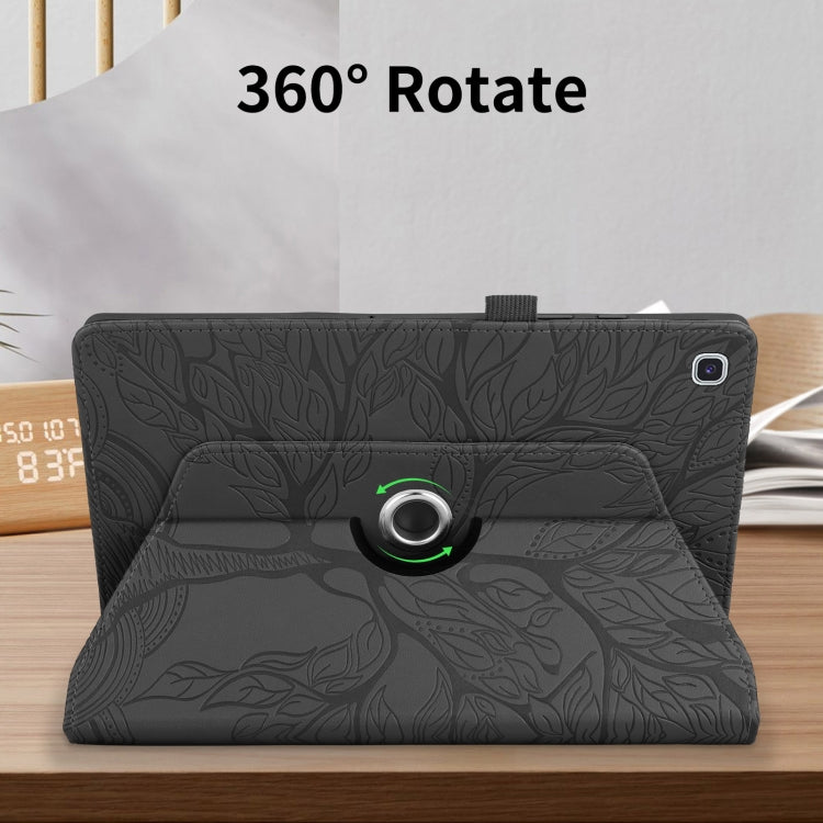 For Samsung Galaxy Tab S6 Lite P610 Tree Life Embossed Rotation Leather Smart Tablet Case(Black) - Tab S6 Lite P610 / P615 by PMC TechLife | Online Shopping South Africa | PMC TechLife