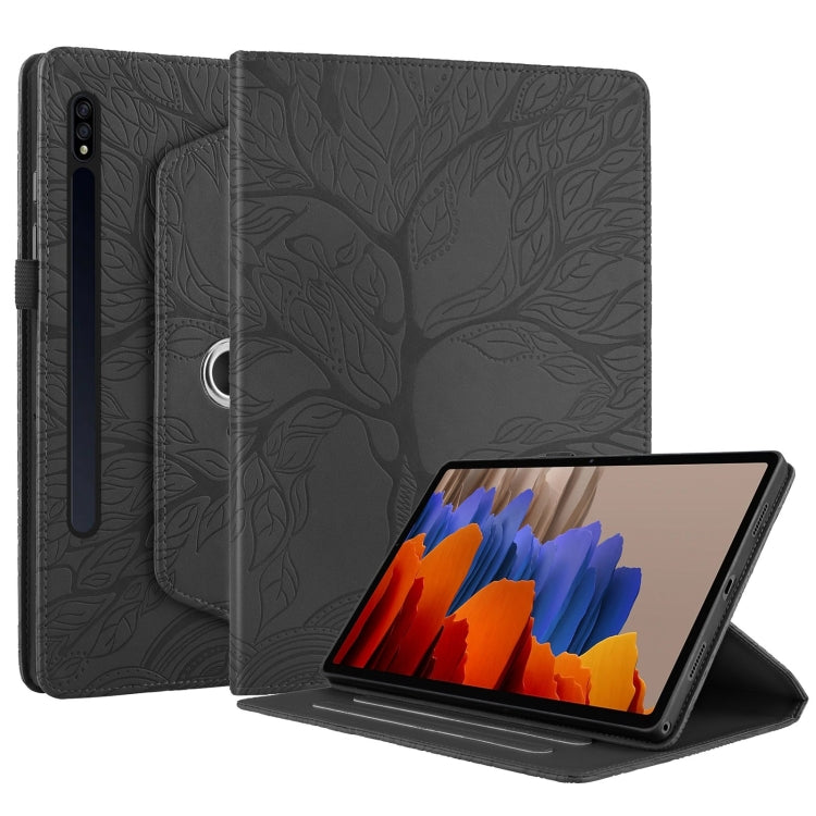 For Samsung Galaxy Tab S9 / S7 / S8 Tree Life Embossed Rotation Leather Tablet Case(Black) - Galaxy Tab S9 Cases by PMC Jewellery | Online Shopping South Africa | PMC Jewellery | Buy Now Pay Later Mobicred