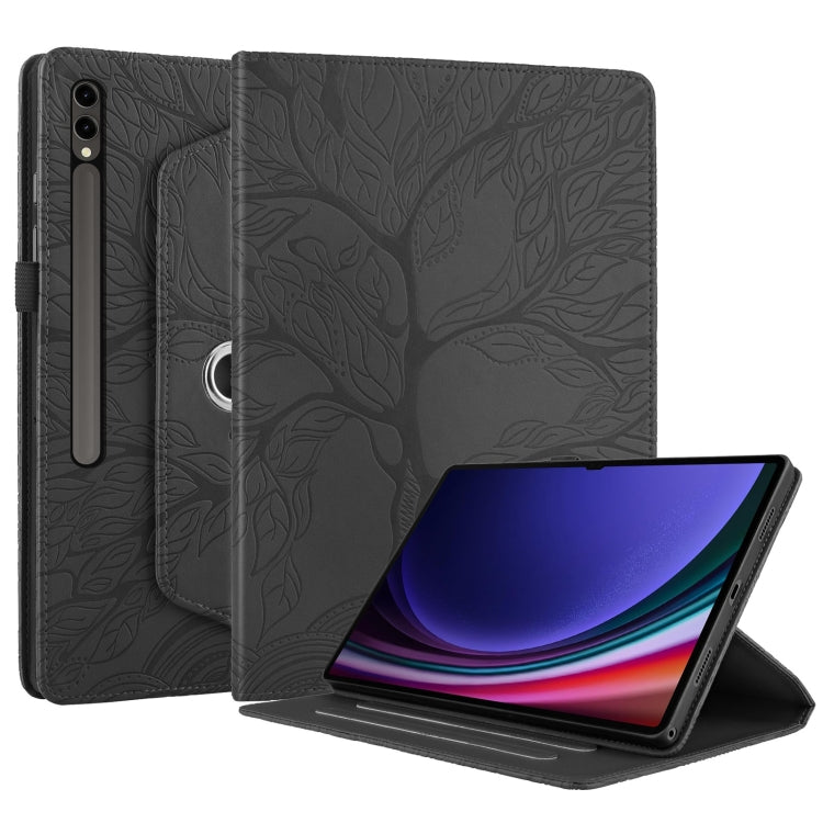 For Samsung Galaxy Tab S9 Ultra/S8 Ultra Tree Life Embossed Rotation Leather Tablet Case(Black) - Galaxy Tab S9 Ultra Cases by PMC Jewellery | Online Shopping South Africa | PMC Jewellery | Buy Now Pay Later Mobicred