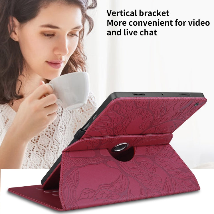 For Amazon Kindle Fire HD8 2022 / 2020 Tree Life Embossed Rotation Leather Tablet Case(Red) - Amazon by PMC TechLife | Online Shopping South Africa | PMC TechLife | Buy Now Pay Later Mobicred