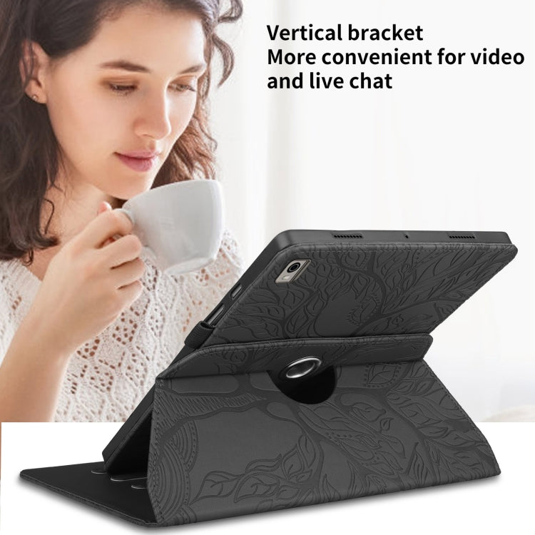For Nokia T21 Tree Life Embossed Rotation Leather Tablet Case(Black) - Nokia by PMC TechLife | Online Shopping South Africa | PMC TechLife | Buy Now Pay Later Mobicred