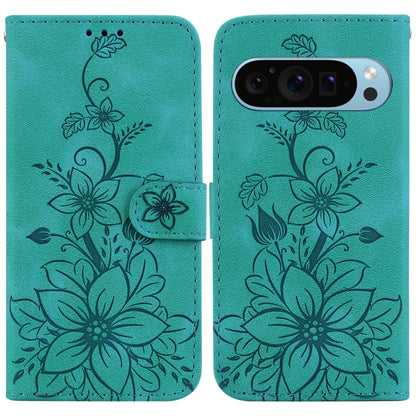 For Google Pixel 9 Pro Lily Embossed Leather Phone Case(Green) - Google Cases by PMC Jewellery | Online Shopping South Africa | PMC Jewellery | Buy Now Pay Later Mobicred