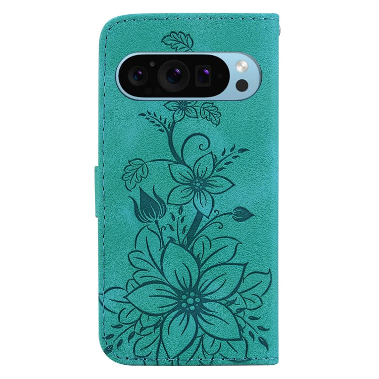 For Google Pixel 9 Pro Lily Embossed Leather Phone Case(Green) - Google Cases by PMC Jewellery | Online Shopping South Africa | PMC Jewellery | Buy Now Pay Later Mobicred