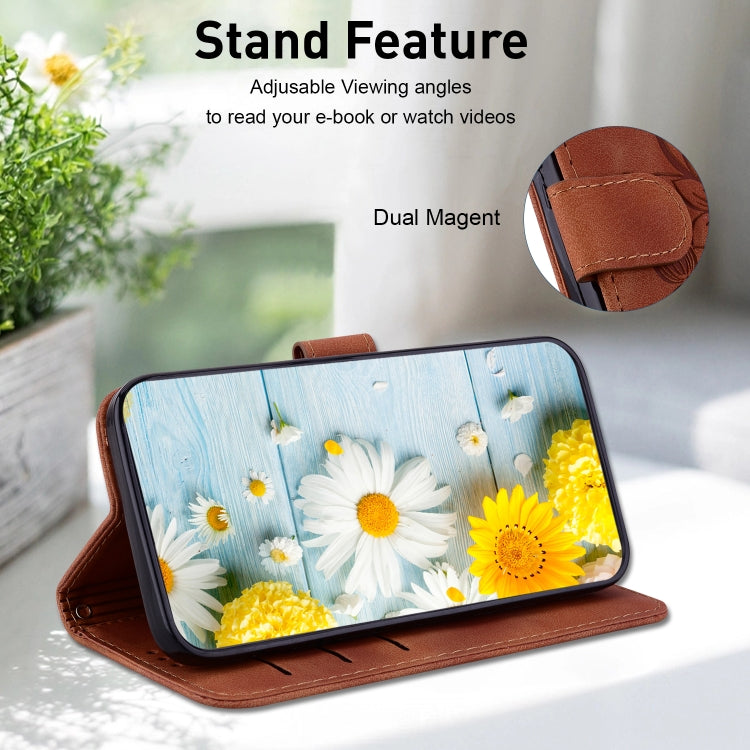 For Google Pixel 9 Pro Lily Embossed Leather Phone Case(Brown) - Google Cases by PMC TechLife | Online Shopping South Africa | PMC TechLife | Buy Now Pay Later Mobicred