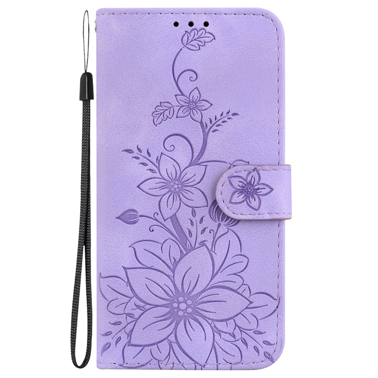 For Google Pixel 9 Lily Embossed Leather Phone Case(Purple) - Google Cases by PMC TechLife | Online Shopping South Africa | PMC TechLife | Buy Now Pay Later Mobicred