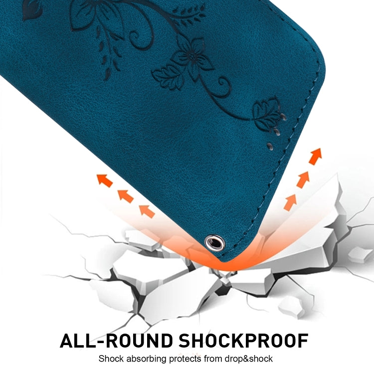 For Google Pixel 9 Lily Embossed Leather Phone Case(Dark Blue) - Google Cases by PMC TechLife | Online Shopping South Africa | PMC TechLife | Buy Now Pay Later Mobicred