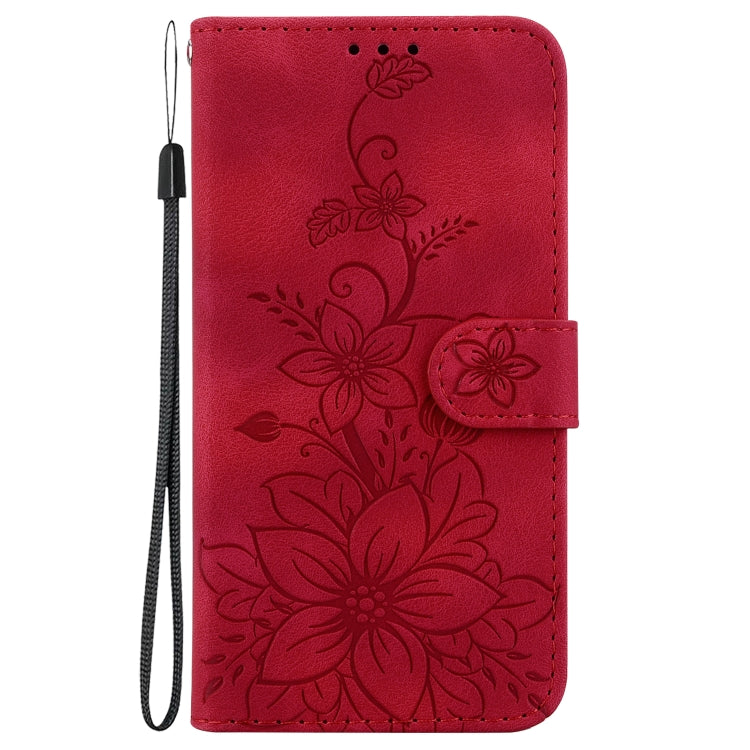 For Google Pixel 9 Lily Embossed Leather Phone Case(Red) - Google Cases by PMC TechLife | Online Shopping South Africa | PMC TechLife | Buy Now Pay Later Mobicred
