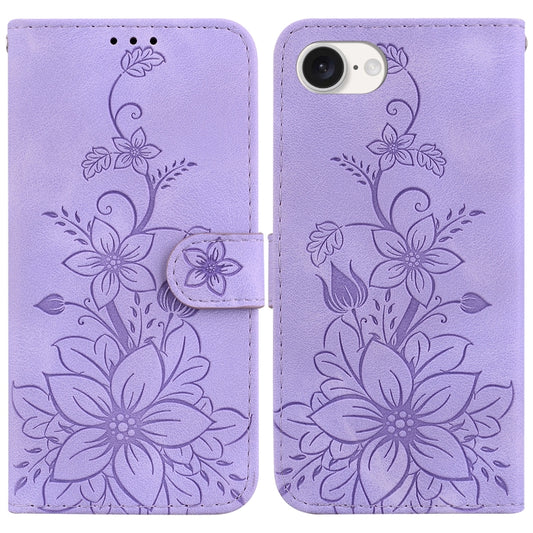 For iPhone SE 2024 Lily Embossed Leather Phone Case(Purple) - More iPhone Cases by PMC Jewellery | Online Shopping South Africa | PMC Jewellery | Buy Now Pay Later Mobicred