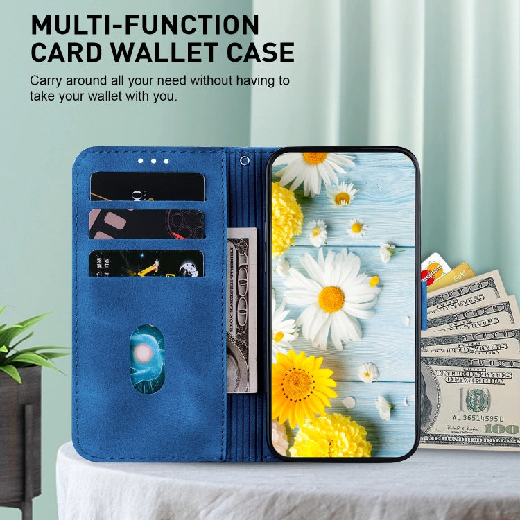 For iPhone 16e Lily Embossed Leather Phone Case(Dark Blue) - iPhone 16e Cases by PMC TechLife | Online Shopping South Africa | PMC TechLife | Buy Now Pay Later Mobicred