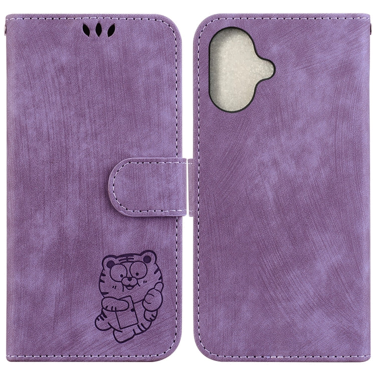 For iPhone 16 Plus Little Tiger Embossed Leather Phone Case(Purple) - iPhone 16 Plus Cases by PMC Jewellery | Online Shopping South Africa | PMC Jewellery | Buy Now Pay Later Mobicred