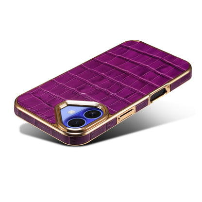 For iPhone 16 Denior Crocodile Texture Genuine Leather Electroplating Phone Case(Purple) - More iPhone Cases by Denior | Online Shopping South Africa | PMC Jewellery | Buy Now Pay Later Mobicred