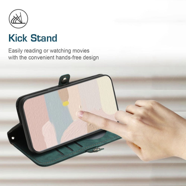 For iPhone 16 Plus Side Buckle Double Fold Hand Strap Leather Phone Case(Dark Green) - iPhone 16 Plus Cases by PMC TechLife | Online Shopping South Africa | PMC TechLife | Buy Now Pay Later Mobicred