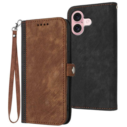 For iPhone 16 Side Buckle Double Fold Hand Strap Leather Phone Case(Brown) - iPhone 16 Cases by PMC Jewellery | Online Shopping South Africa | PMC Jewellery | Buy Now Pay Later Mobicred