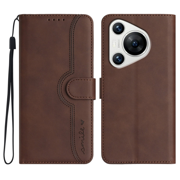 For Huawei Pura 70 Heart Pattern Skin Feel Leather Phone Case(Brown) - free shipping - PMC Jewellery - Order now!