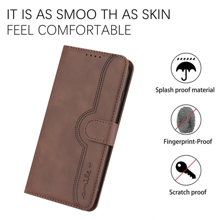 For iPhone 16 Plus Heart Pattern Skin Feel Leather Phone Case(Brown) - iPhone 16 Plus Cases by PMC TechLife | Online Shopping South Africa | PMC TechLife | Buy Now Pay Later Mobicred