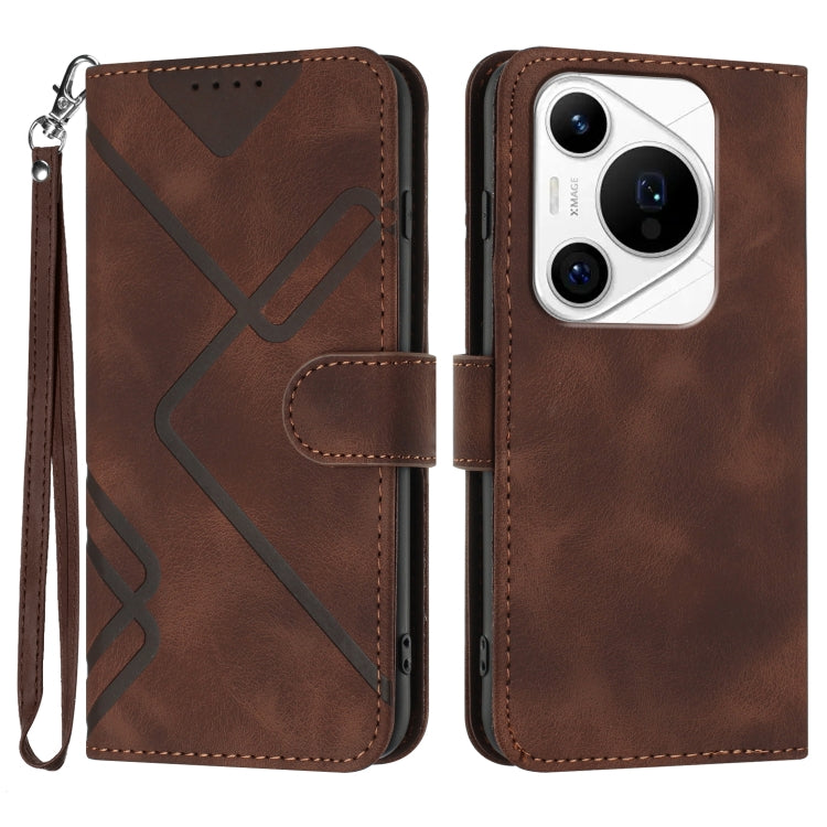 For Huawei Pura 70 Pro/70 Pro+ Line Pattern Skin Feel Leather Phone Case(Coffee) - free shipping - PMC Jewellery - Order now!
