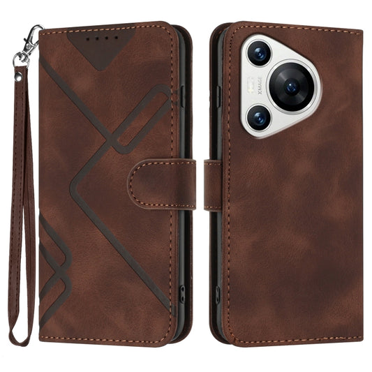 For Huawei Pura 70 Line Pattern Skin Feel Leather Phone Case(Coffee) - Huawei Cases by PMC Jewellery | Online Shopping South Africa | PMC Jewellery | Buy Now Pay Later Mobicred