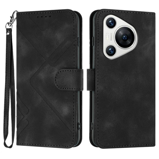 For Huawei Pura 70 Line Pattern Skin Feel Leather Phone Case(Black) - Huawei Cases by PMC Jewellery | Online Shopping South Africa | PMC Jewellery | Buy Now Pay Later Mobicred