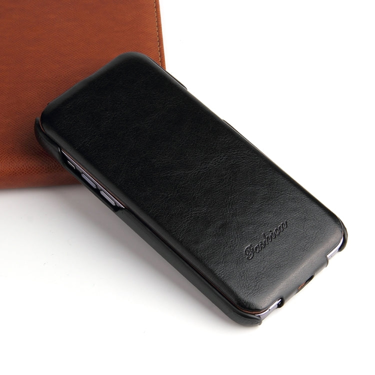For iPhone 15 Fierre Shann Oil Wax Texture Vertical Flip PU Phone Case(Black) - iPhone 15 Cases by FIERRE SHANN | Online Shopping South Africa | PMC TechLife | Buy Now Pay Later Mobicred