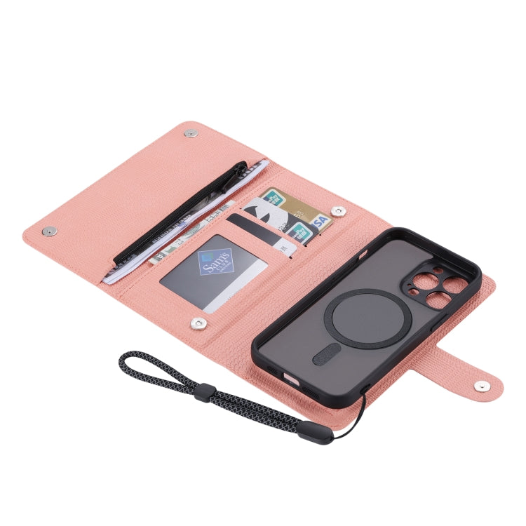 For iPhone 13 Pro Max ViLi GHB Series MagSafe Magnetic Zipper Leather Phone Case(Pink) - iPhone 13 Pro Max Cases by ViLi | Online Shopping South Africa | PMC Jewellery | Buy Now Pay Later Mobicred