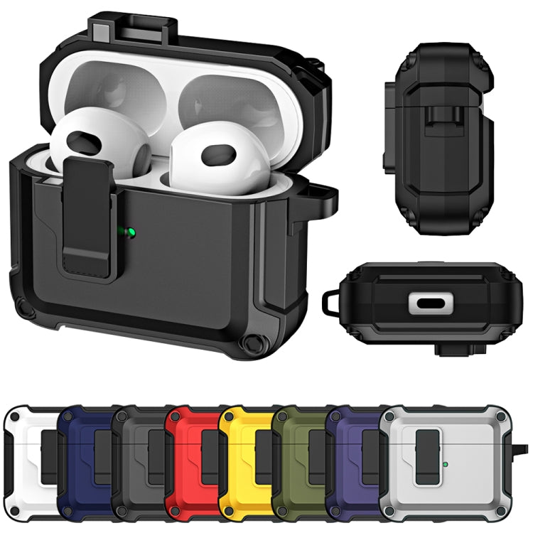 For AirPods 3 TPU + PC Wireless Bluetooth Earphone Protective Case with Switch Lock & Hook(Grey) - For AirPods 3 by PMC Jewellery | Online Shopping South Africa | PMC Jewellery | Buy Now Pay Later Mobicred