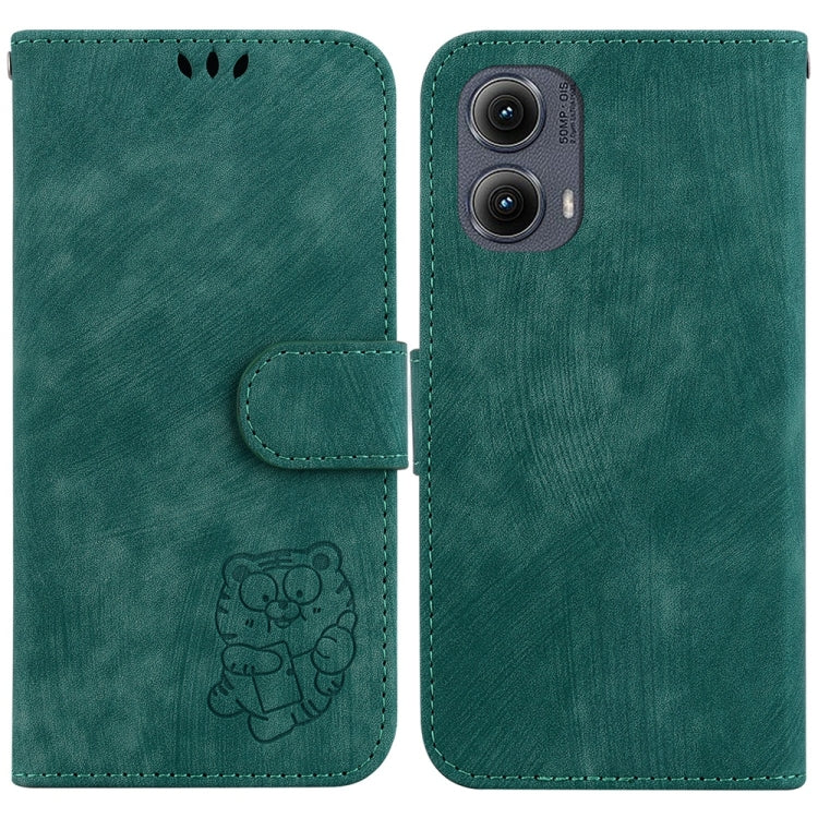 For Motorola Edge 2024 Little Tiger Embossed Leather Phone Case(Green) - Motorola Cases by PMC Jewellery | Online Shopping South Africa | PMC Jewellery | Buy Now Pay Later Mobicred