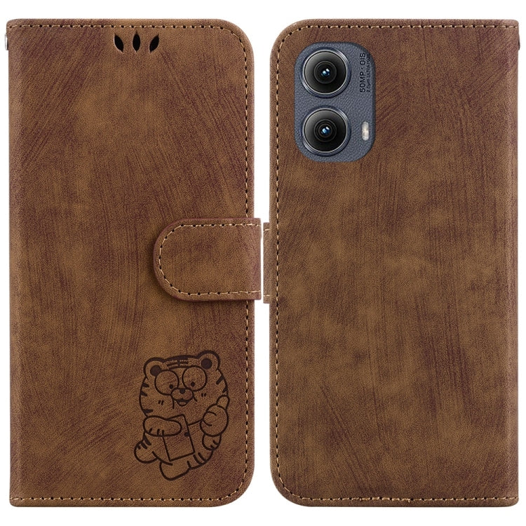 For Motorola Edge 2024 Little Tiger Embossed Leather Phone Case(Brown) - Motorola Cases by PMC Jewellery | Online Shopping South Africa | PMC Jewellery | Buy Now Pay Later Mobicred