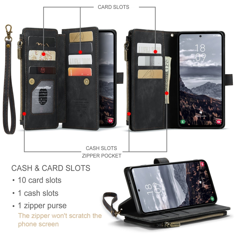 For Samsung Galaxy S24+ 5G CaseMe C30 Card Slots Zipper Wallet Leather Phone Case(Black) - Galaxy S24+ 5G Cases by CaseMe | Online Shopping South Africa | PMC Jewellery | Buy Now Pay Later Mobicred