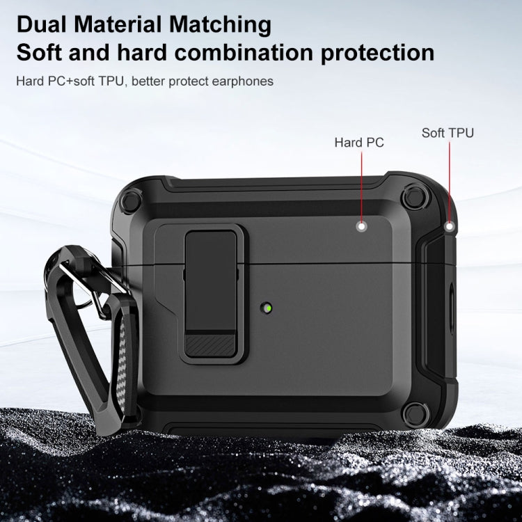 For AirPods Pro 2 TPU + PC Wireless Bluetooth Earphone Protective Case with Switch Lock & Hook(Dark Green) - For AirPods Pro 2 by PMC Jewellery | Online Shopping South Africa | PMC Jewellery | Buy Now Pay Later Mobicred