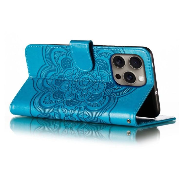 For iPhone 16 Pro Max Mandala Embossing Pattern Horizontal Flip Leather Phone Case(Blue) - iPhone 16 Pro Max Cases by PMC TechLife | Online Shopping South Africa | PMC TechLife | Buy Now Pay Later Mobicred