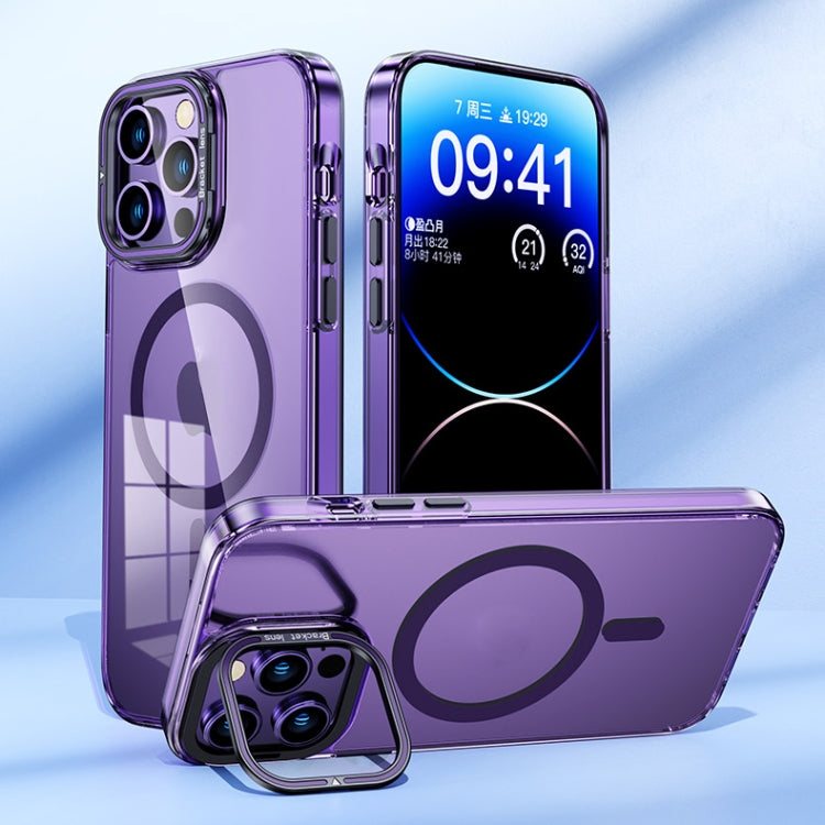 For iPhone 15 Plus MagSafe Magnetic Invisible Holder Transparent Phone Case(Purple) - iPhone 15 Plus Cases by PMC TechLife | Online Shopping South Africa | PMC TechLife