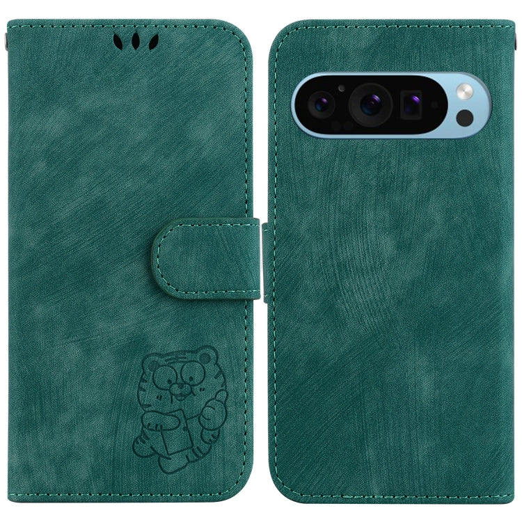 For Google Pixel 9 Pro Little Tiger Embossed Leather Phone Case(Green) - Google Cases by PMC TechLife | Online Shopping South Africa | PMC TechLife | Buy Now Pay Later Mobicred