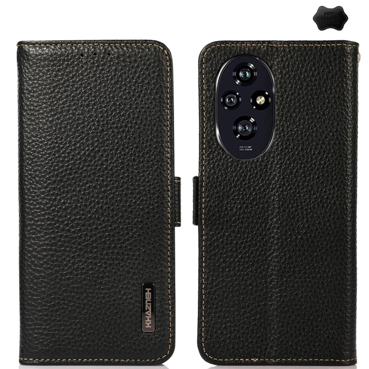 For Honor 200 Pro KHAZNEH Side-Magnetic Litchi Genuine Leather RFID Phone Case(Black) - free shipping - PMC TechLife - Order now!