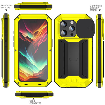 For iPhone 15 Pro Max R-JUST Sliding Camera IP54 Life Waterproof Holder Phone Case(Yellow) - iPhone 15 Pro Max Cases by R-JUST | Online Shopping South Africa | PMC Jewellery | Buy Now Pay Later Mobicred