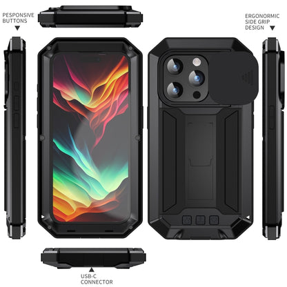 For iPhone 15 Pro R-JUST Sliding Camera Life Waterproof Holder Phone Case(Black) - iPhone 15 Pro Cases by R-JUST | Online Shopping South Africa | PMC Jewellery