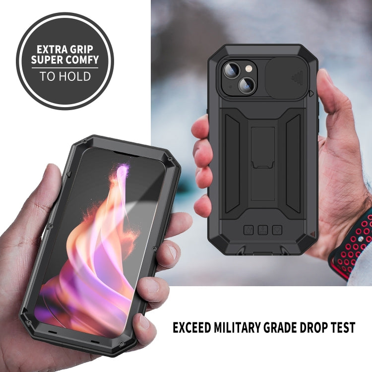 For iPhone 15 Plus R-JUST Sliding Camera IP54 Life Waterproof Holder Phone Case(Black) - iPhone 15 Plus Cases by R-JUST | Online Shopping South Africa | PMC TechLife | Buy Now Pay Later Mobicred