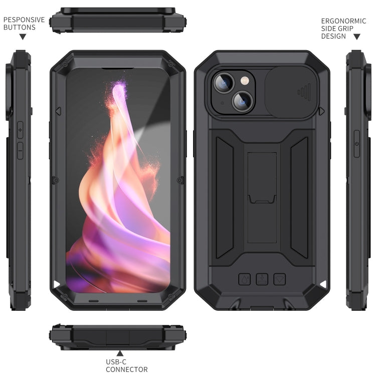 For iPhone 15 R-JUST Sliding Camera IP54 Life Waterproof Holder Phone Case(Black) - iPhone 15 Cases by R-JUST | Online Shopping South Africa | PMC Jewellery | Buy Now Pay Later Mobicred