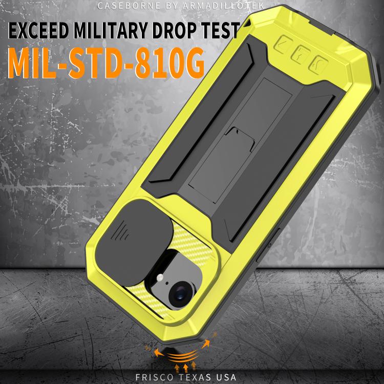 For iPhone 16e R-JUST Sliding Camera IP54 Life Waterproof Holder Phone Case(Yellow) - free shipping - PMC TechLife - Order now!