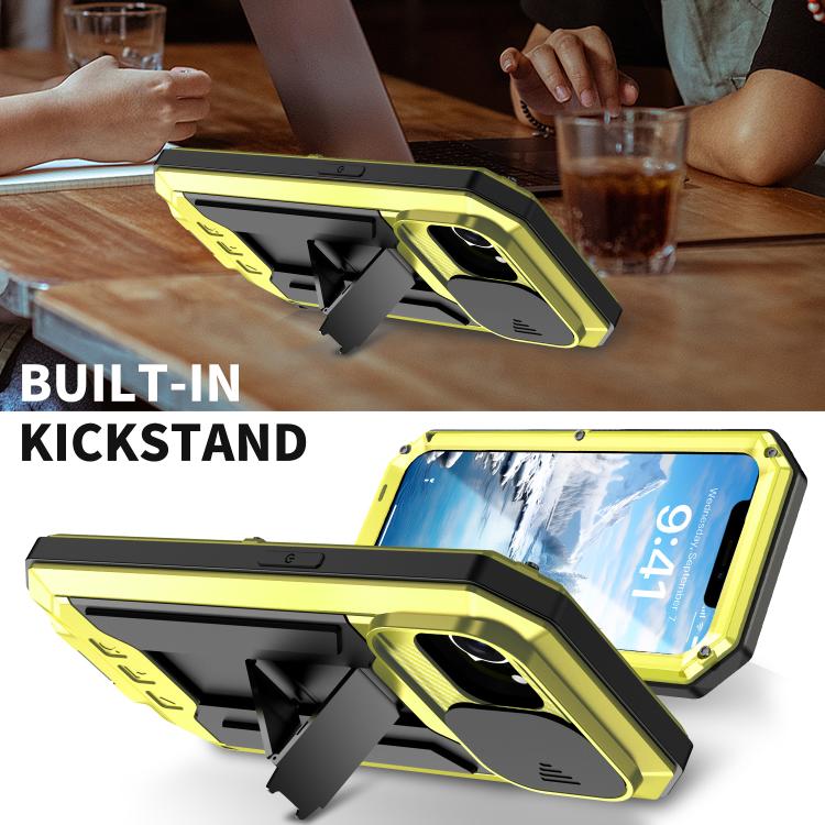 For iPhone 16e R-JUST Sliding Camera IP54 Life Waterproof Holder Phone Case(Yellow) - free shipping - PMC TechLife - Order now!