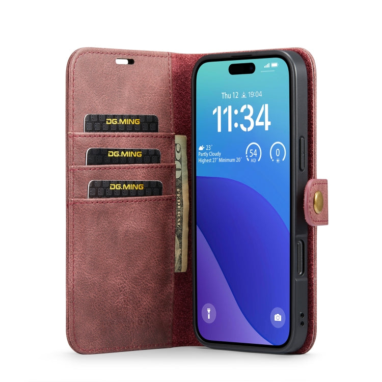 For iPhone 16 Pro DG.MING Crazy Horse Texture Detachable Magnetic Leather Phone Case(Red) - free shipping - PMC Jewellery - Order now!