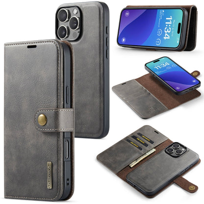 For iPhone 16 Pro DG.MING Crazy Horse Texture Detachable Magnetic Leather Phone Case(Grey) - iPhone 16 Pro Cases by DG.MING | Online Shopping South Africa | PMC Jewellery | Buy Now Pay Later Mobicred