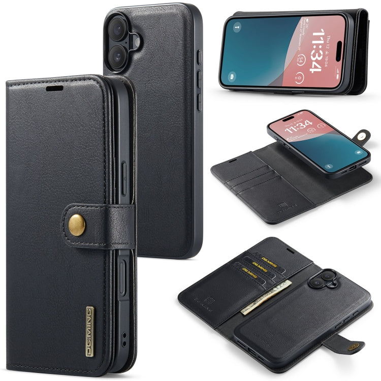 For iPhone 16 Plus DG.MING Crazy Horse Texture Detachable Magnetic Leather Phone Case(Black) - iPhone 16 Plus Cases by DG.MING | Online Shopping South Africa | PMC Jewellery | Buy Now Pay Later Mobicred